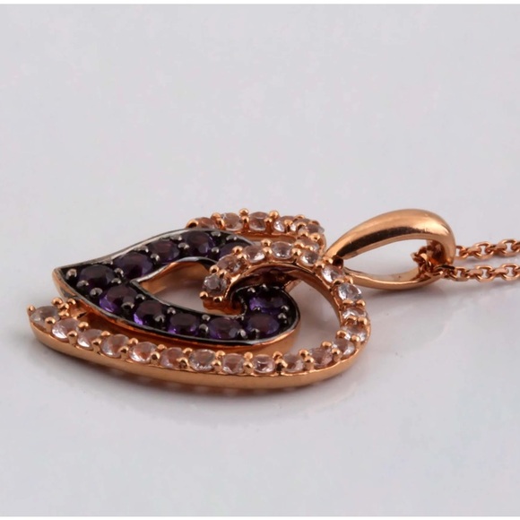 14k Levian Strawberry Gold Grape Amethyst and Vanilla Diamond Sapphire Necklace - Picture 3 of 8